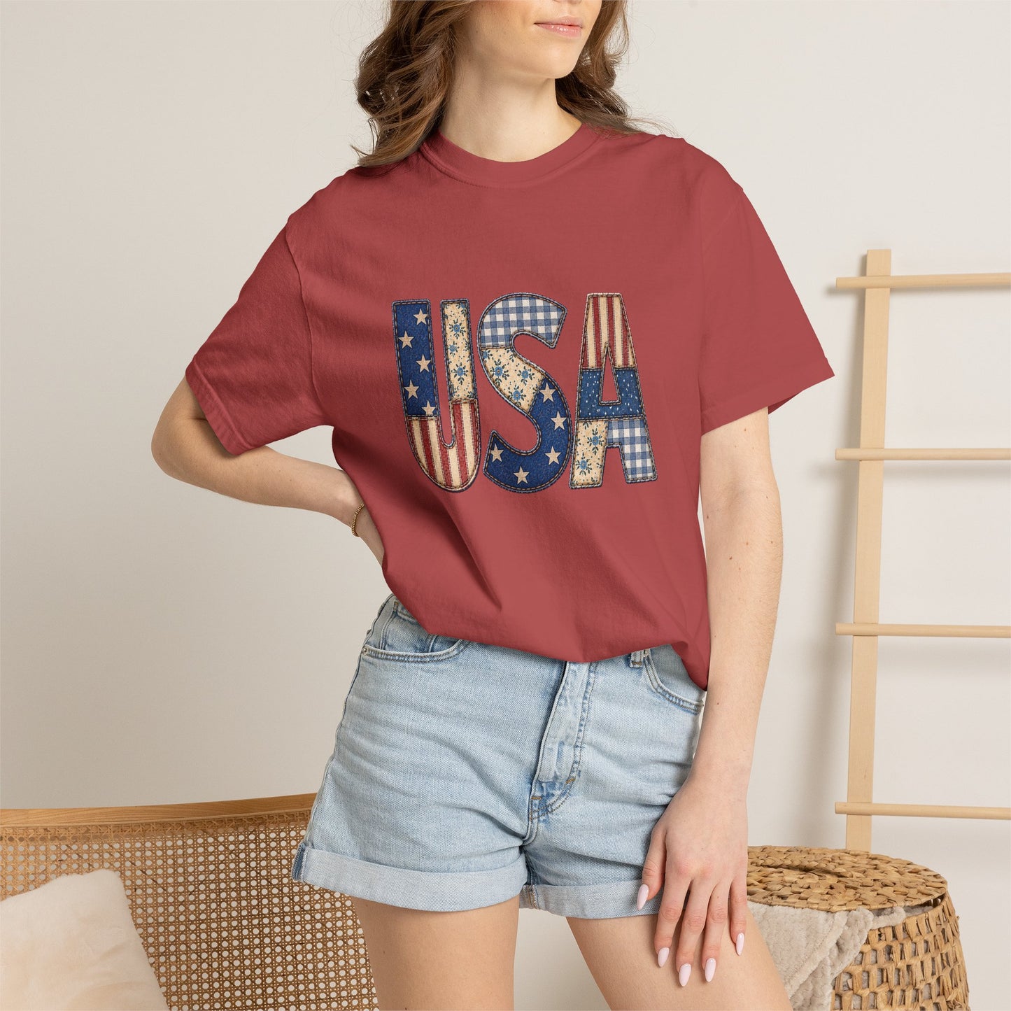 USA Flag Pattern T-Shirt | Patriotic Fourth of July Tee - Patchwork