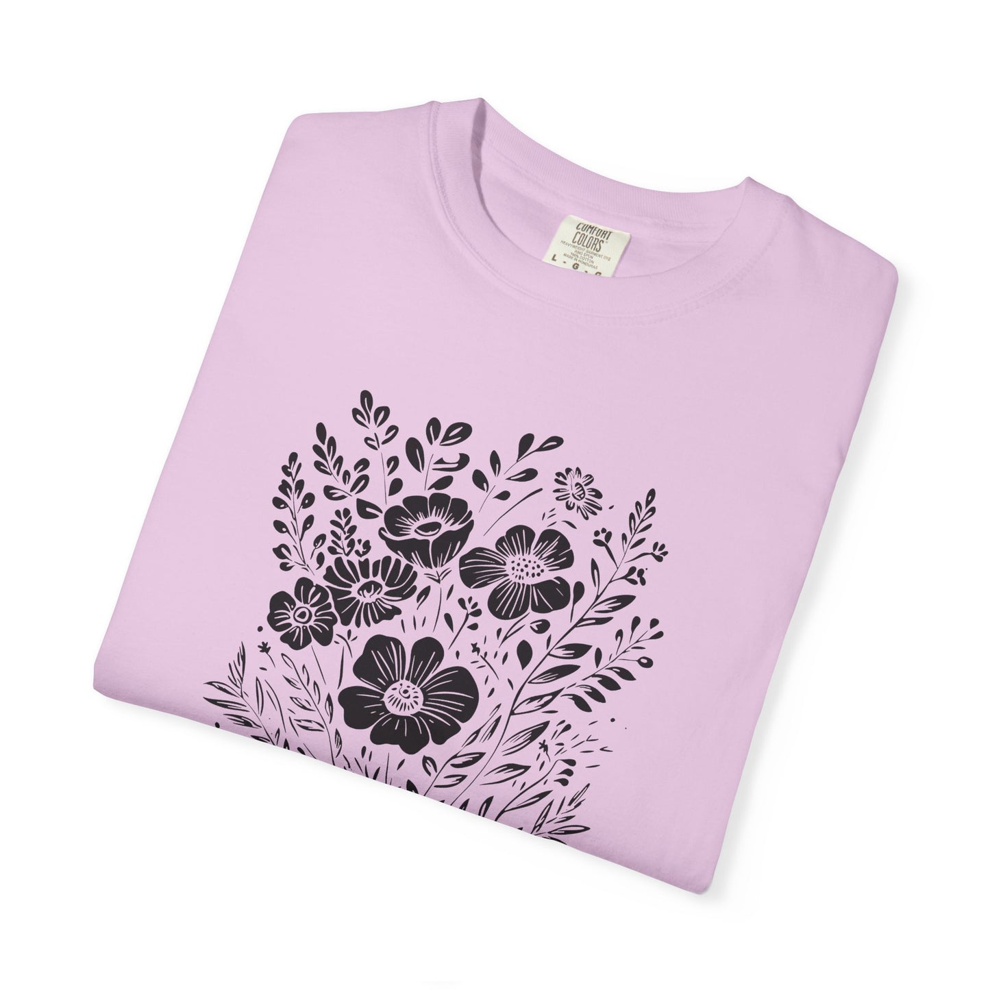 He Leads Me Beside Still Waters floral scripture T-shirt | He Restores My Soul - Black Font