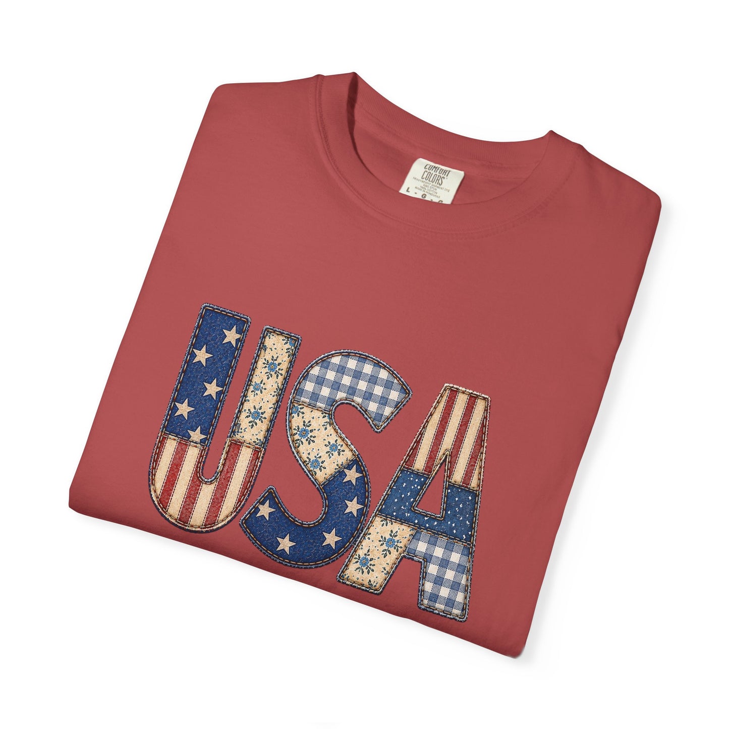 USA Flag Pattern T-Shirt | Patriotic Fourth of July Tee - Patchwork