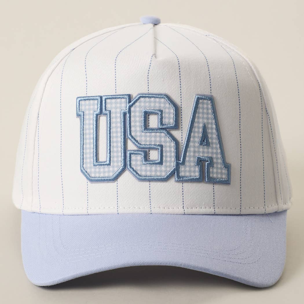 USA Gingham Embroidered Patch Pinstripe Crown Trucker Hat