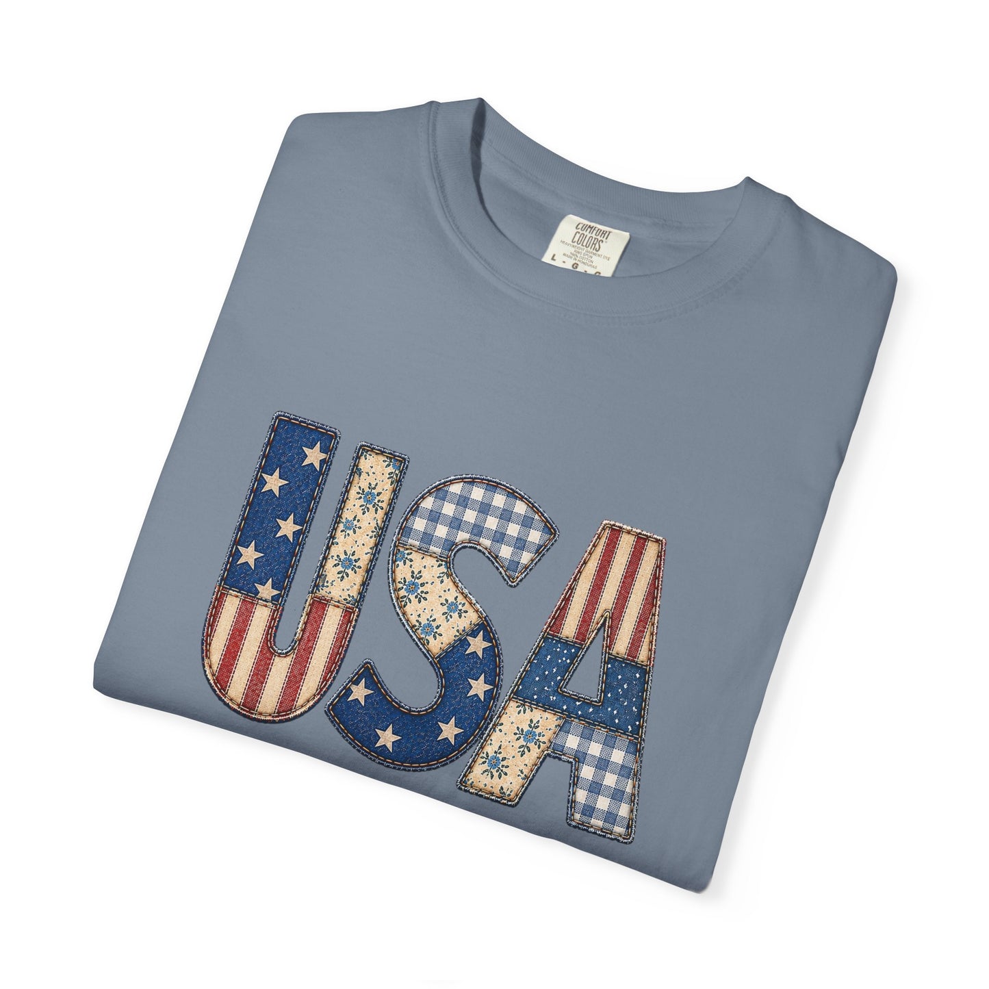 USA Flag Pattern T-Shirt | Patriotic Fourth of July Tee - Patchwork