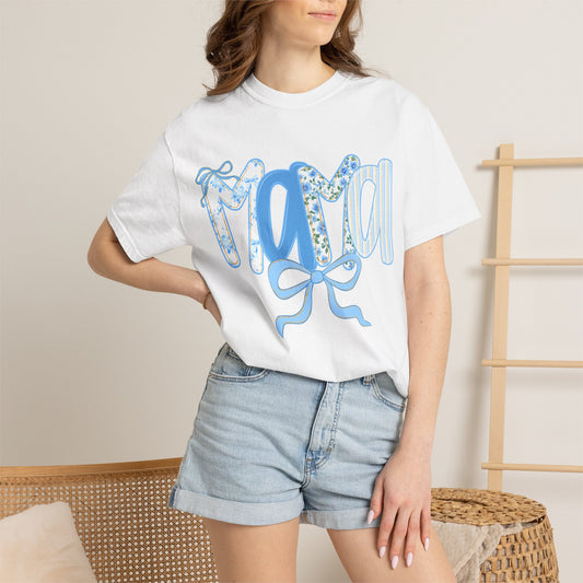 Mama Floral Pattern T-Shirt | Blue Ribbon Mama Tee