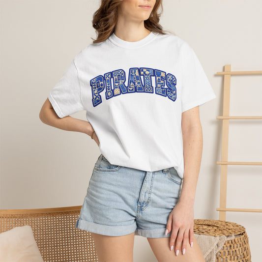 Pirates Patchwork Inspired Team T-Shirt | Retro Arched Lettering
