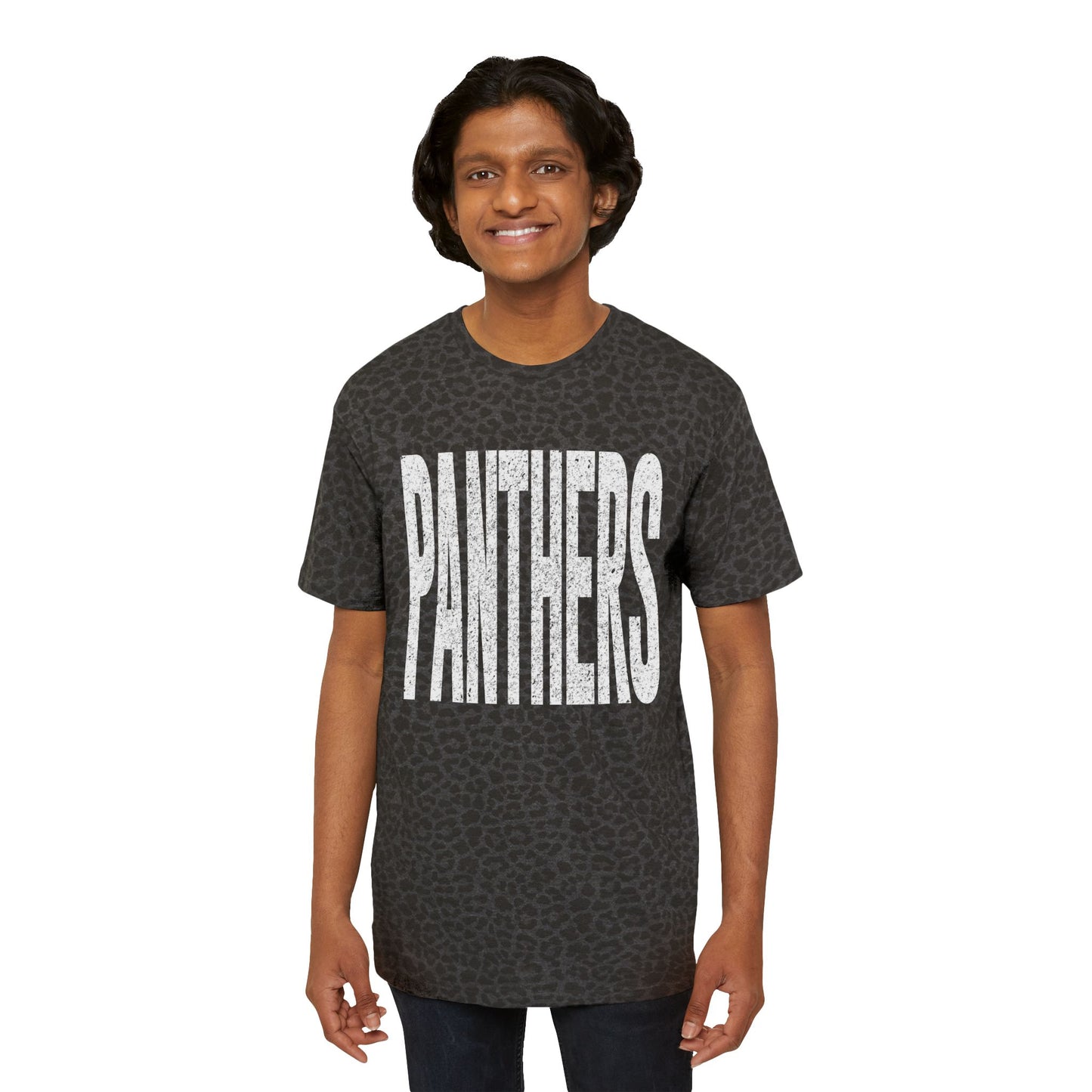 Panthers Bold Text T-Shirt | Leopard Print Background