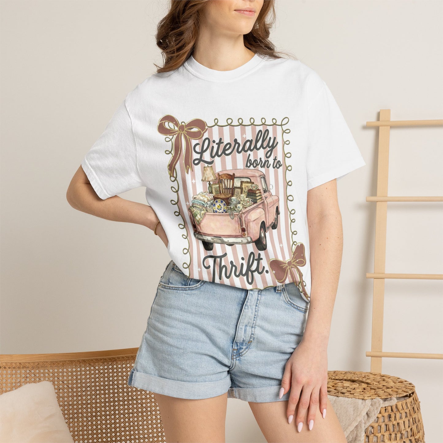 Literally Born to Thrift T-Shirt | Vintage Pink Truck, Thrift Finds
