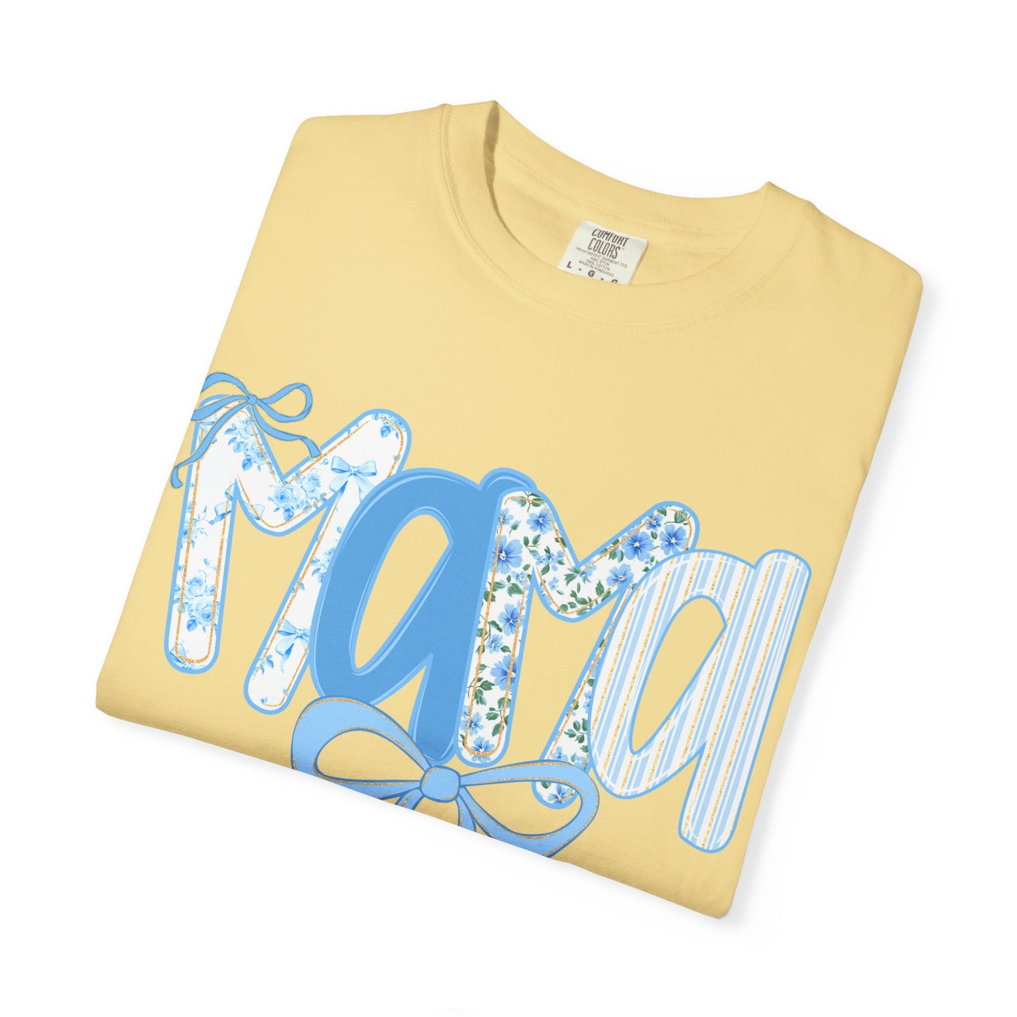 Mama Floral Pattern T-Shirt | Blue Ribbon Mama Tee