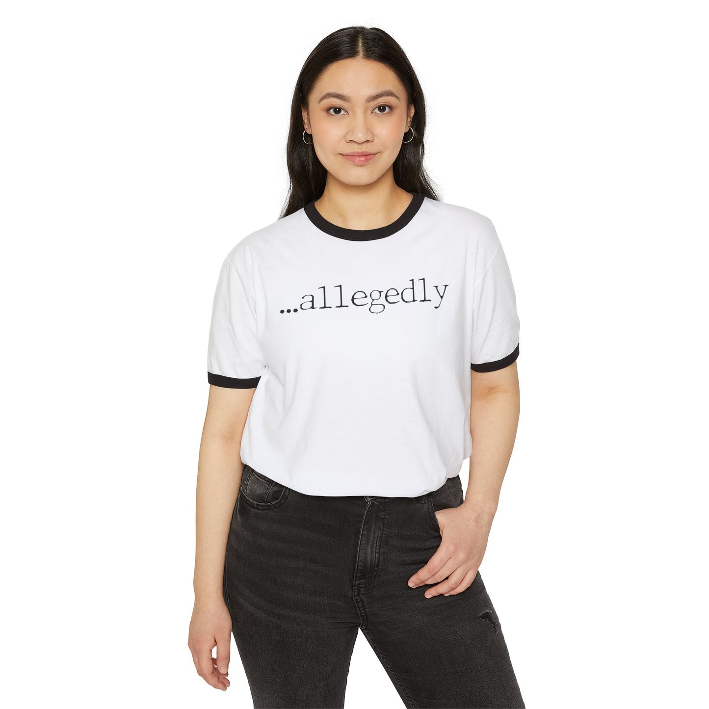 allegedly ringer tee | graphic text shirt, minimalist typography