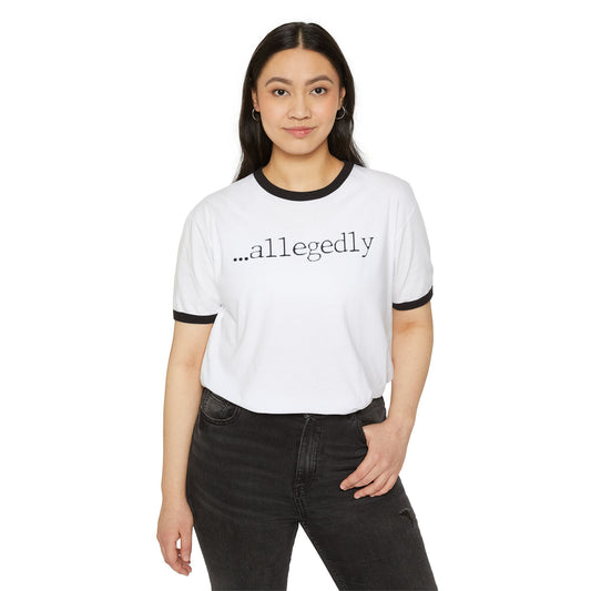 allegedly ringer tee | graphic text shirt, minimalist typography