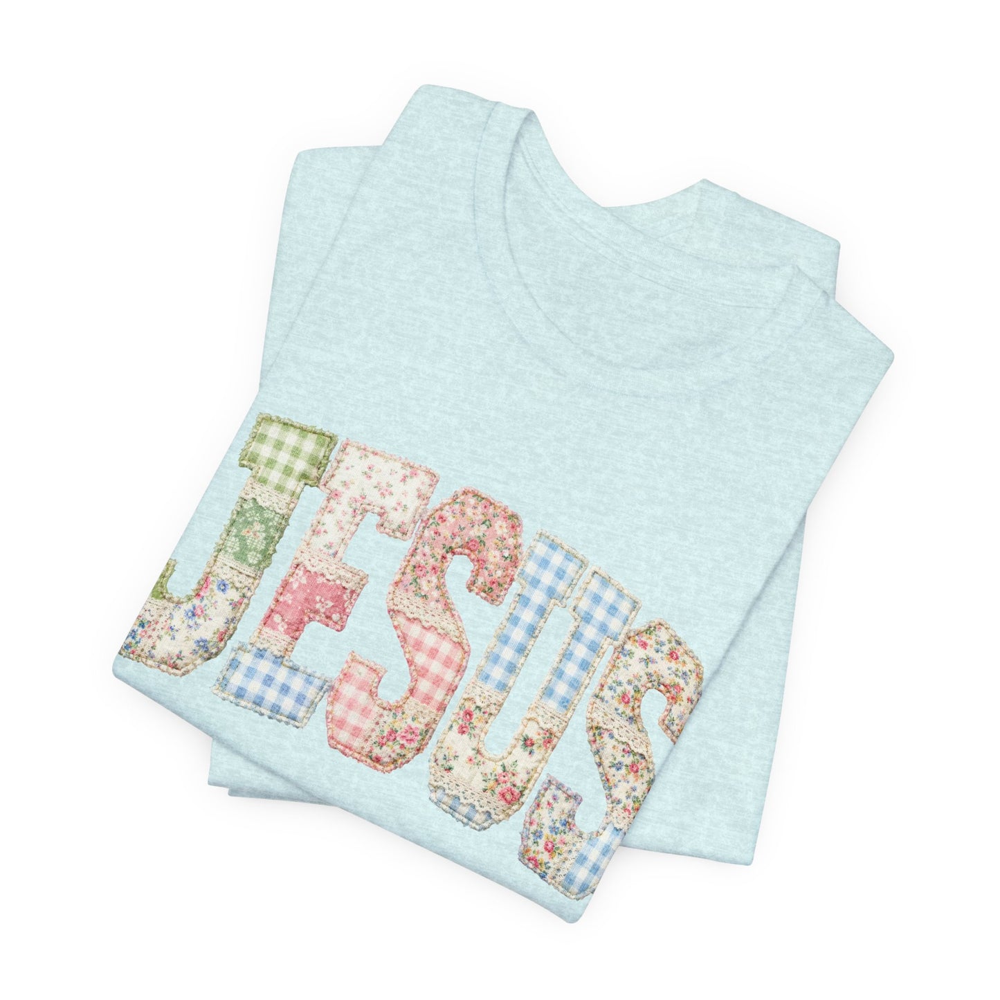 Patchwork Floral JESUS T-Shirt | Christian Faith Tee, Spring Pastel Lettering