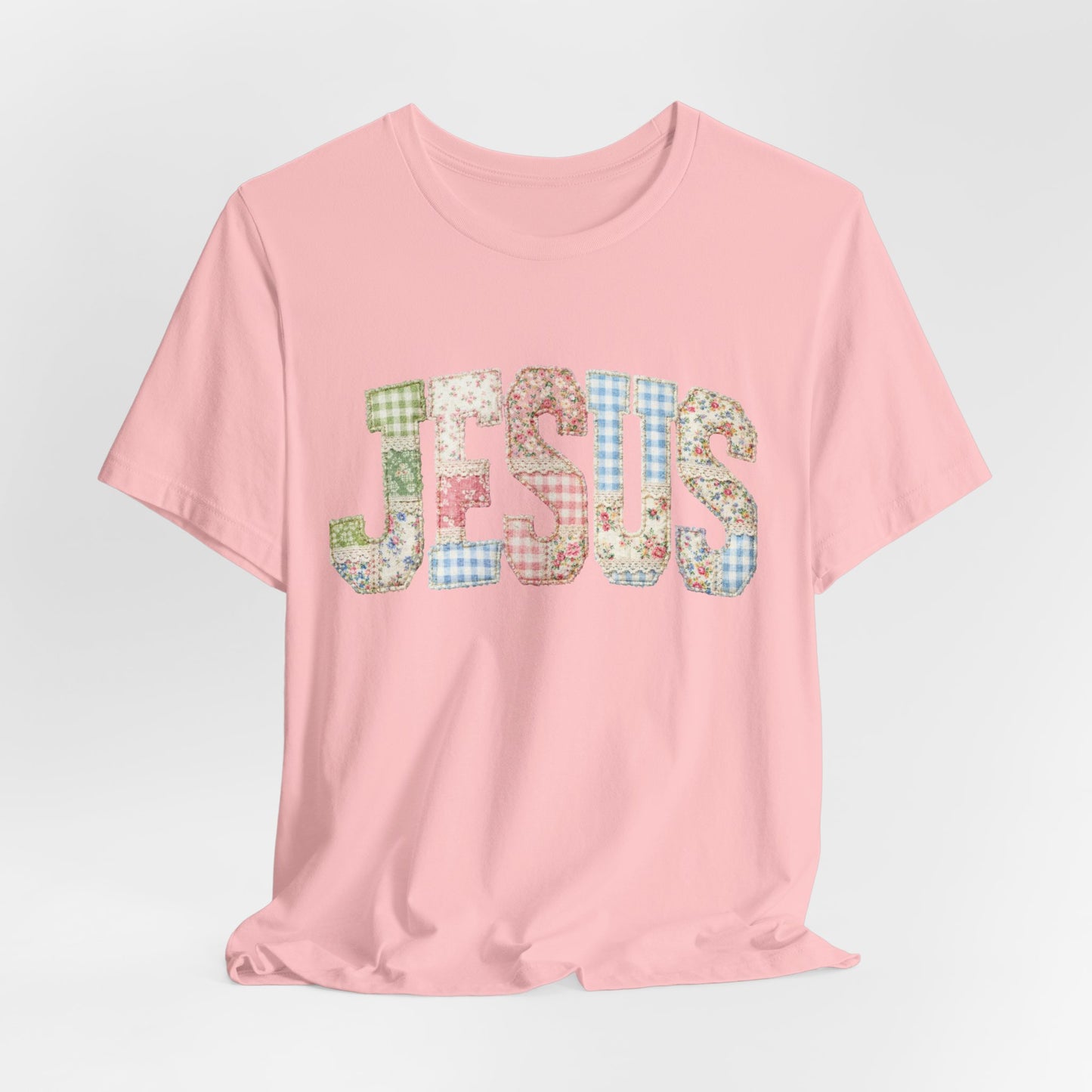 Patchwork Floral JESUS T-Shirt | Christian Faith Tee, Spring Pastel Lettering