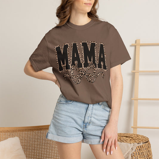 Mama Leopard Bow T-Shirt | Mama Graphic Tee, Animal Print Mom Shirt
