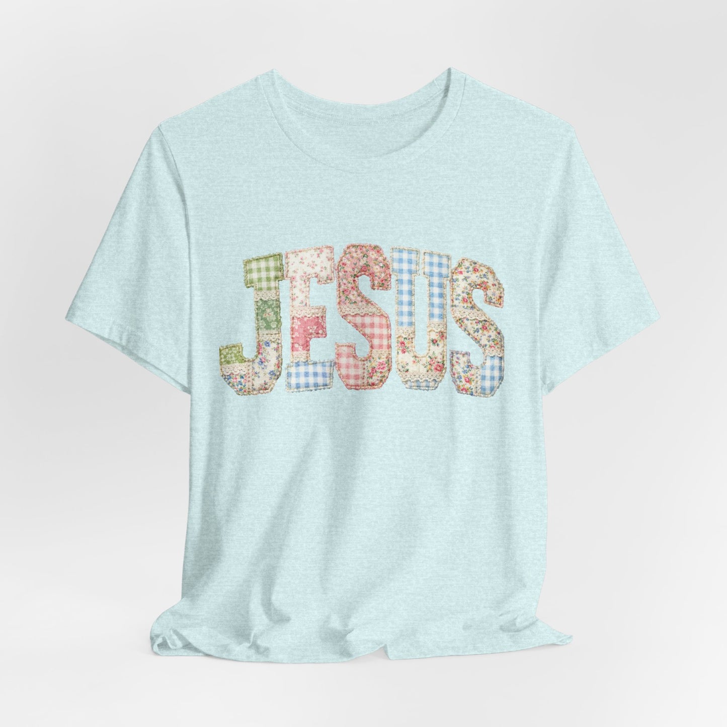 Patchwork Floral JESUS T-Shirt | Christian Faith Tee, Spring Pastel Lettering