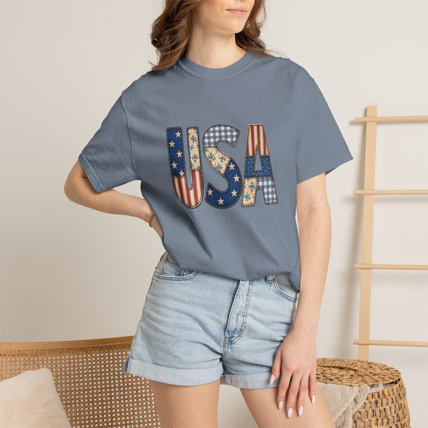 USA Flag Pattern T-Shirt | Patriotic Fourth of July Tee - Patchwork