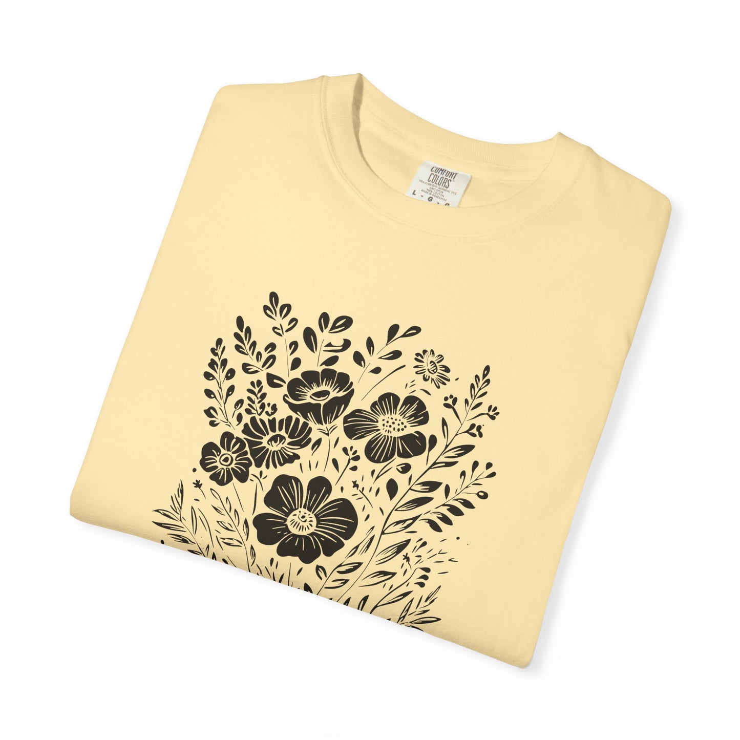 He Leads Me Beside Still Waters floral scripture T-shirt | He Restores My Soul - Black Font