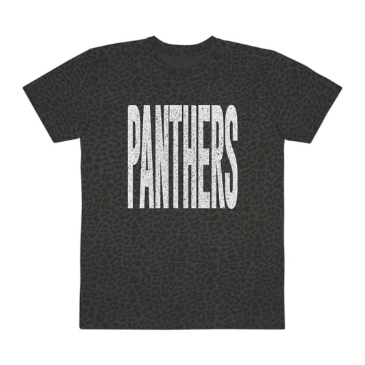 Panthers Bold Text T-Shirt | Leopard Print Background