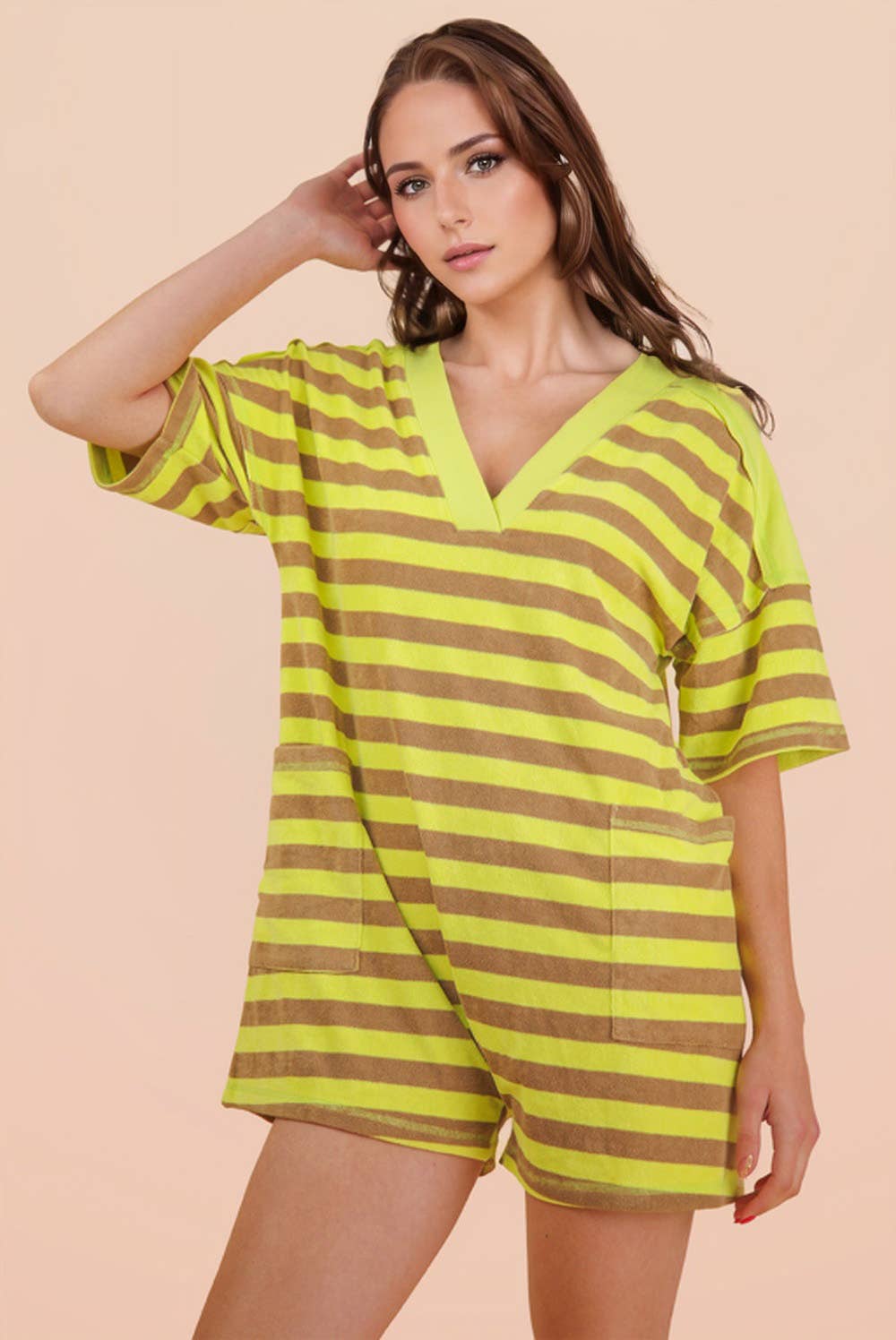 Lemon Stripe Casual Knit Romper