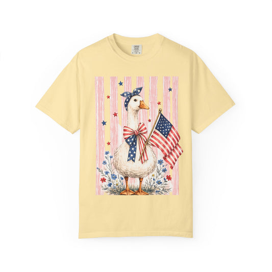 Patriotic Duck American Flag T-Shirt | Fourth of July Farmhouse - Goose