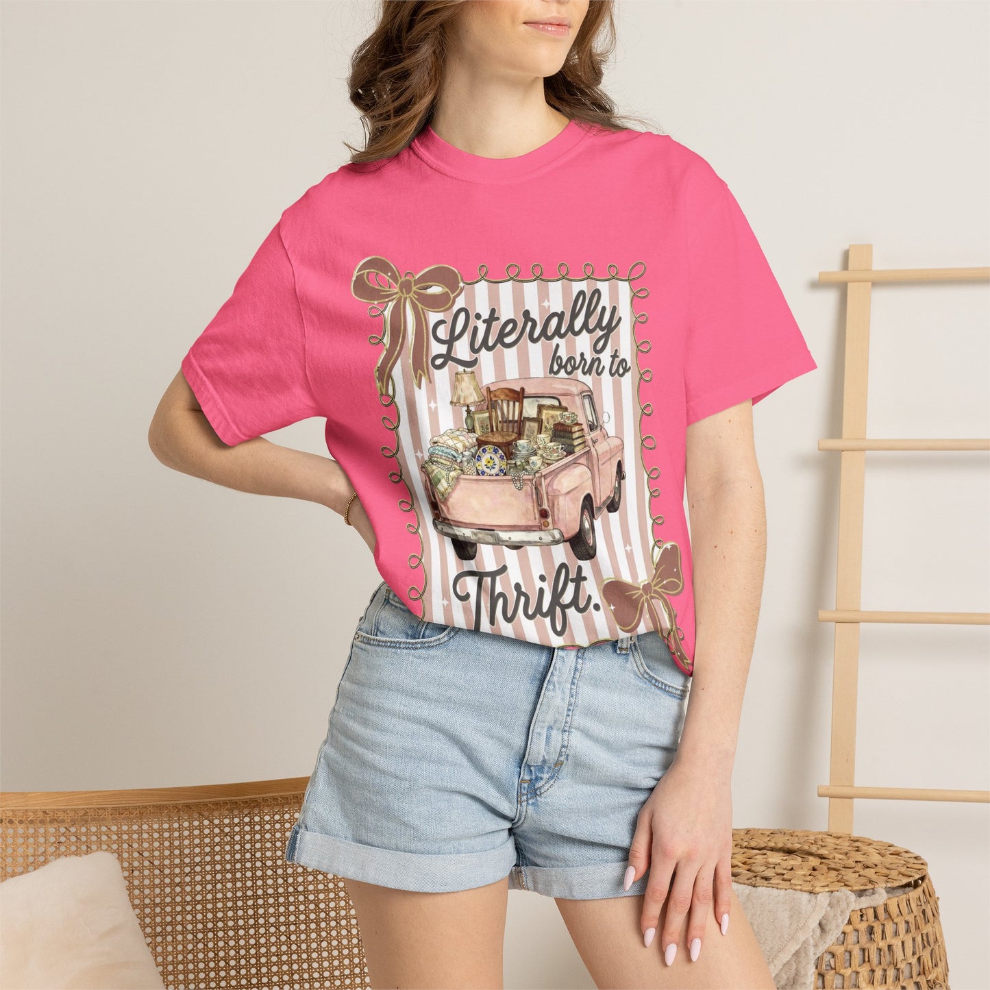 Literally Born to Thrift T-Shirt | Vintage Pink Truck, Thrift Finds