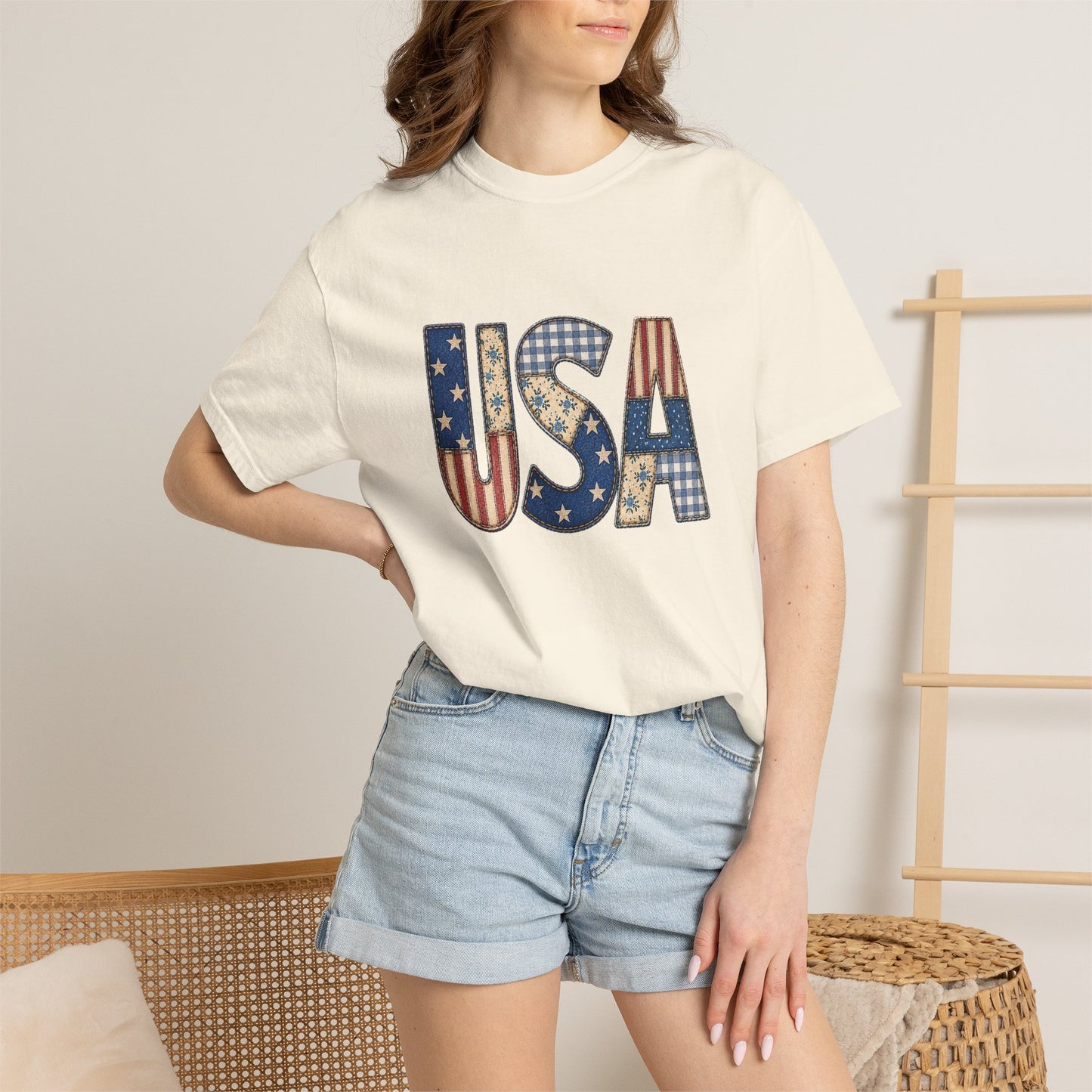 USA Flag Pattern T-Shirt | Patriotic Fourth of July Tee - Patchwork