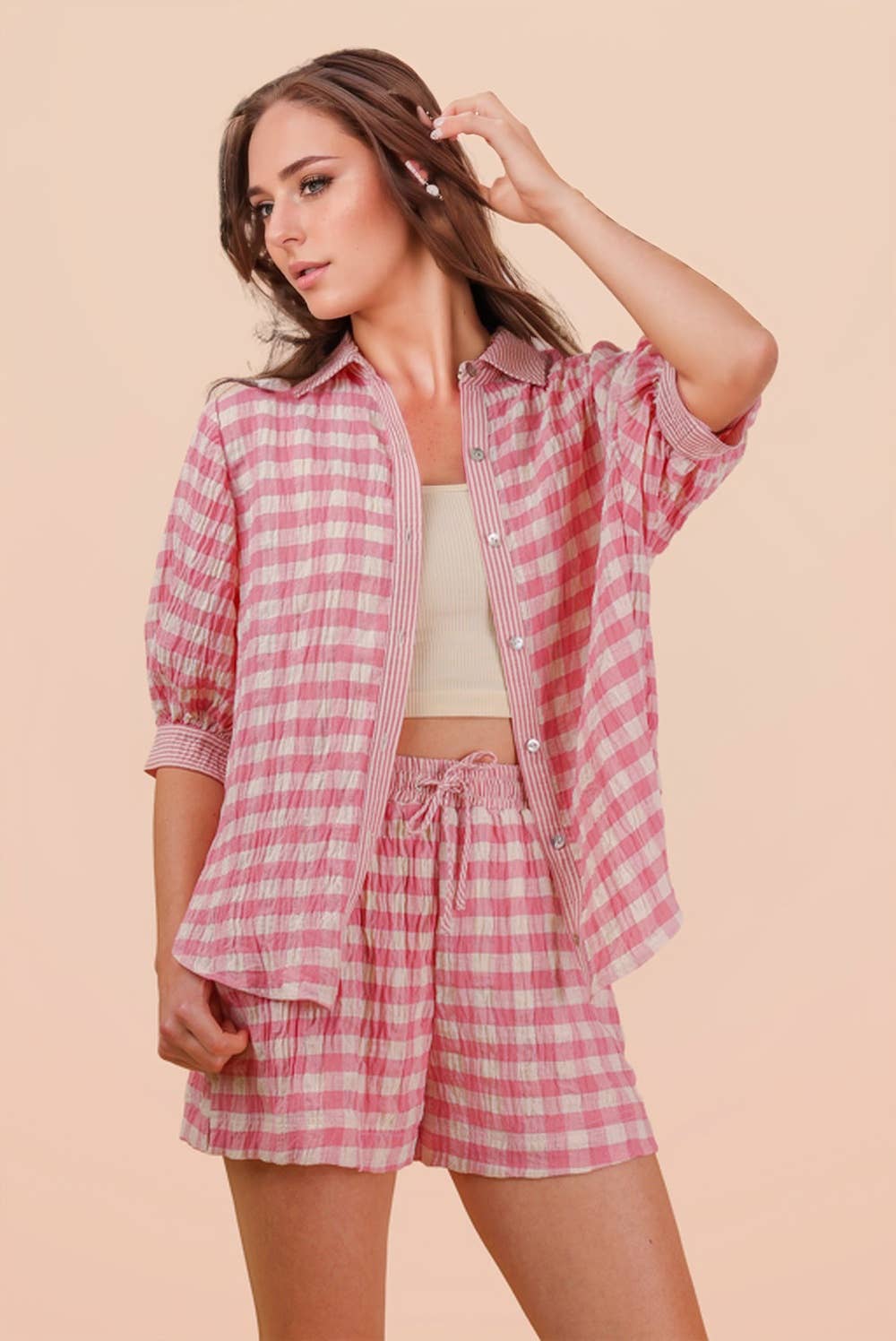 Checkered Shirt Top & Shorts Set
