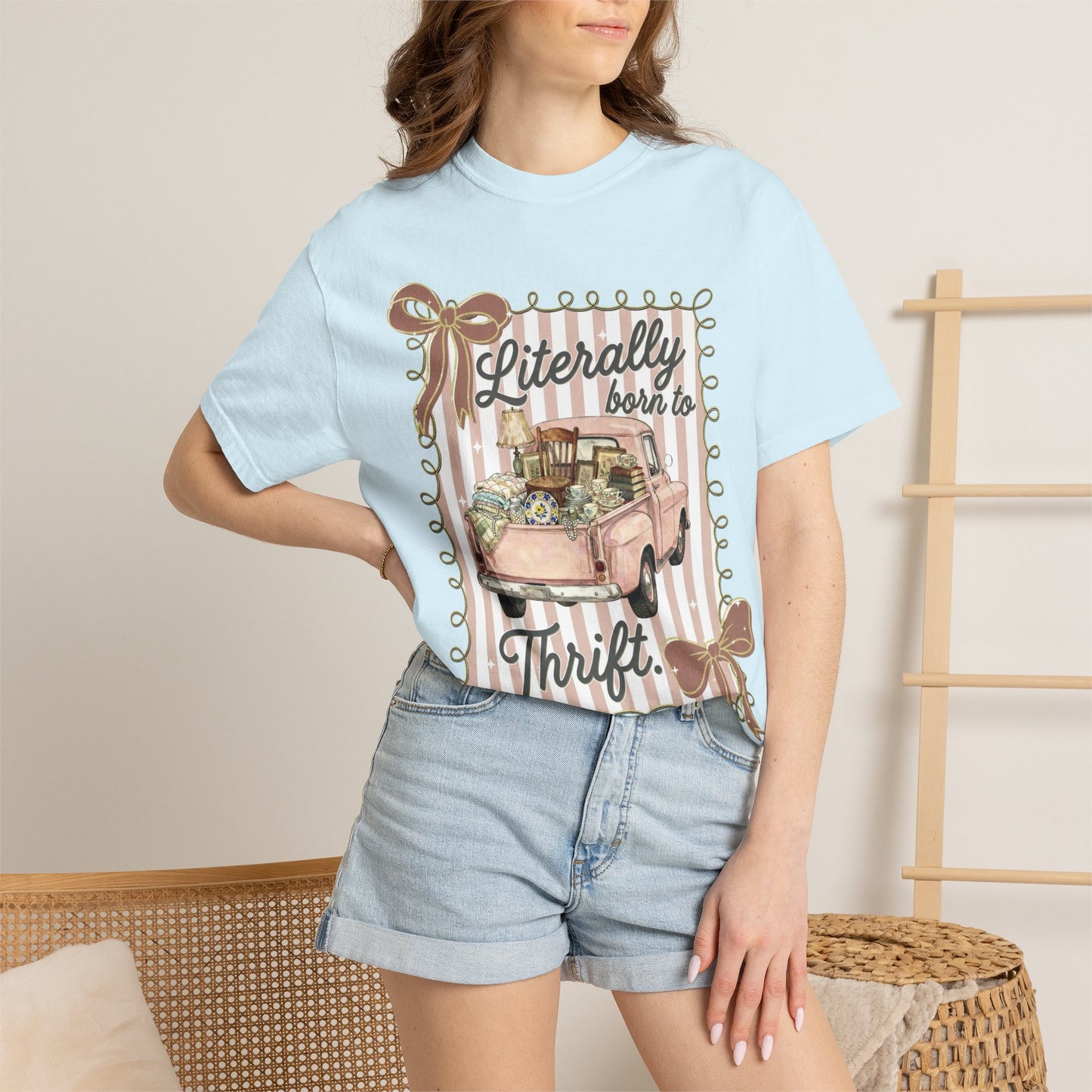 Literally Born to Thrift T-Shirt | Vintage Pink Truck, Thrift Finds