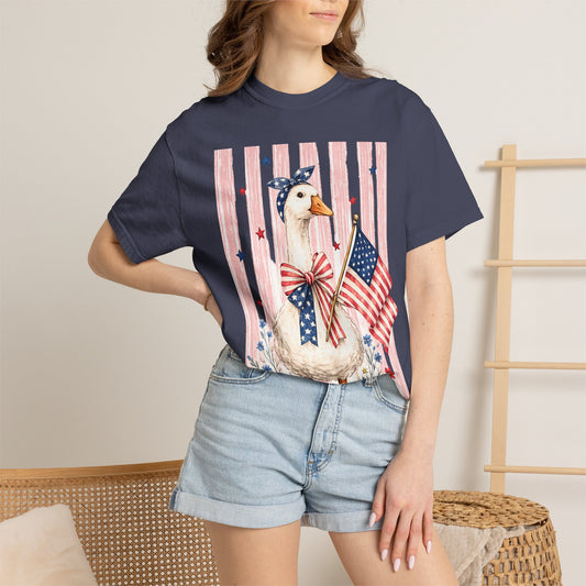 Patriotic Duck American Flag T-Shirt | Fourth of July Farmhouse - Goose
