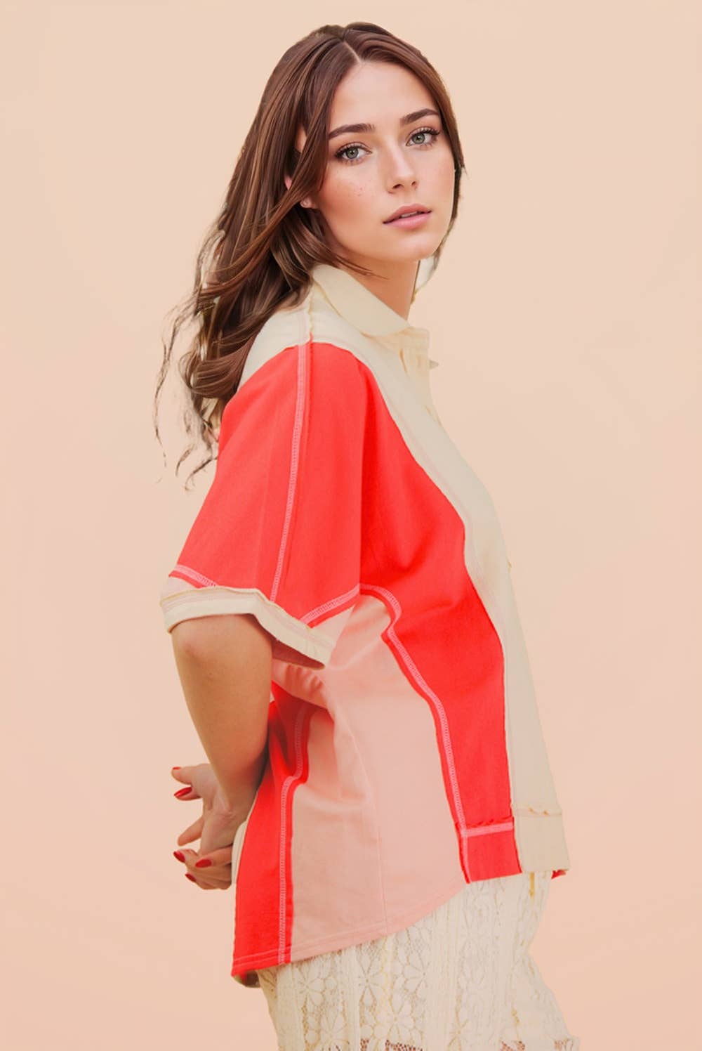 Oversized Dolman Sleeve Color Block Casual Top