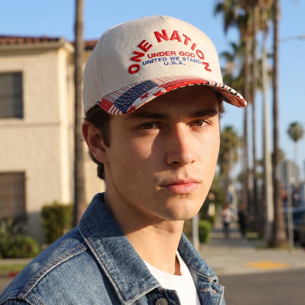 ONE NATION UNDER GOD Embroidered Patchwork Brim Trucker Hat