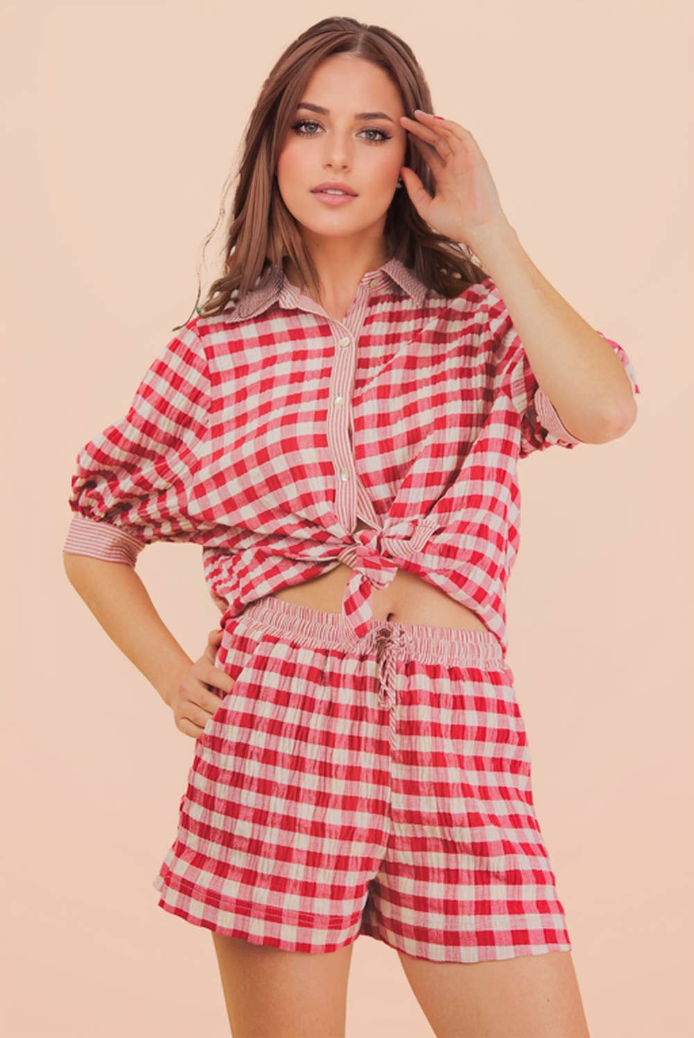 Checkered Shirt Top & Shorts Set