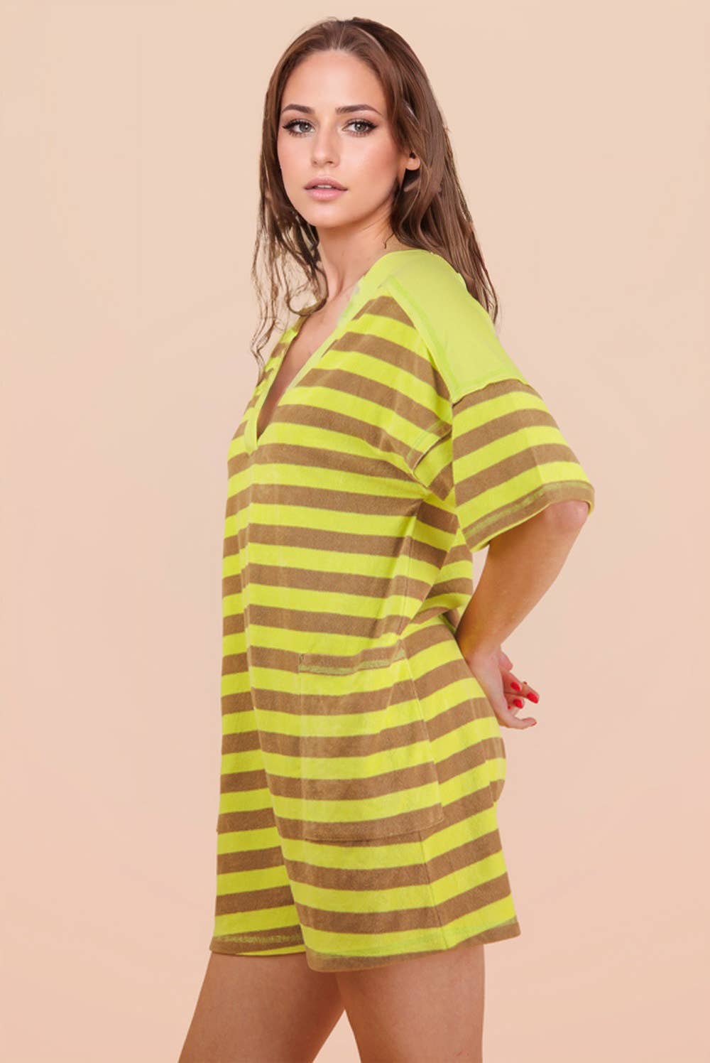 Lemon Stripe Casual Knit Romper