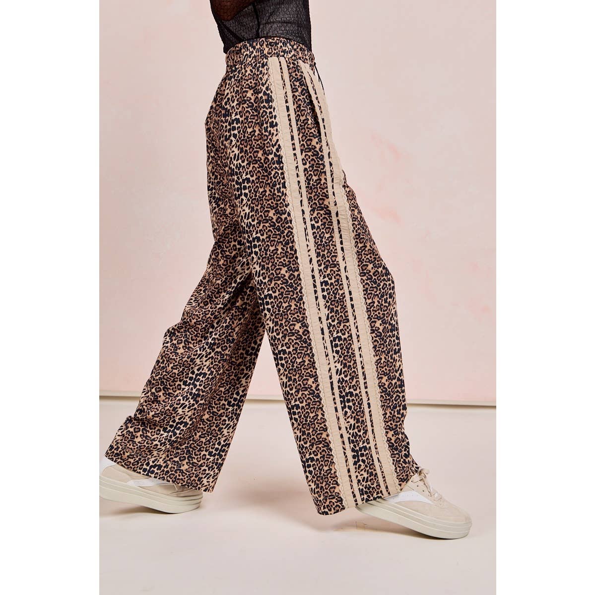 LEOPARD PRINTED PANTS SIDE CONTRAST LACE
