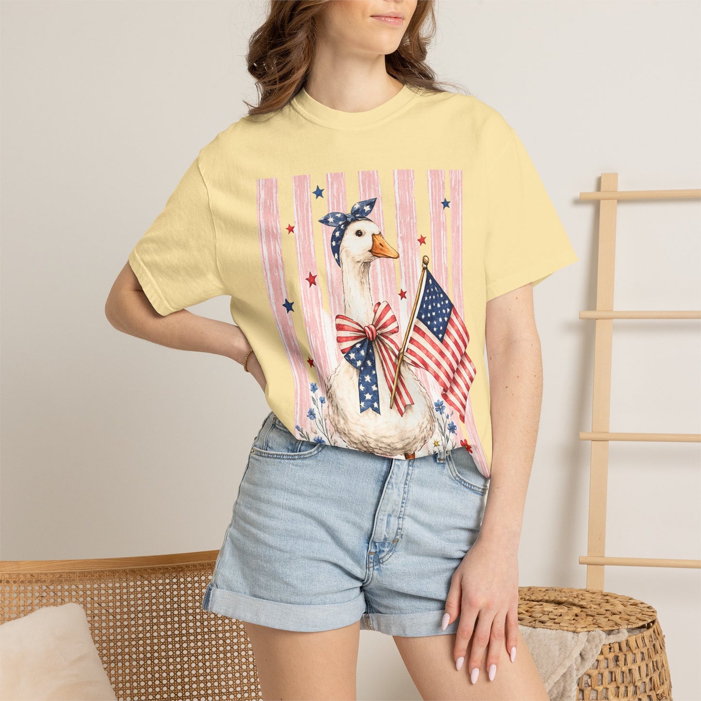 Patriotic Duck American Flag T-Shirt | Fourth of July Farmhouse - Goose