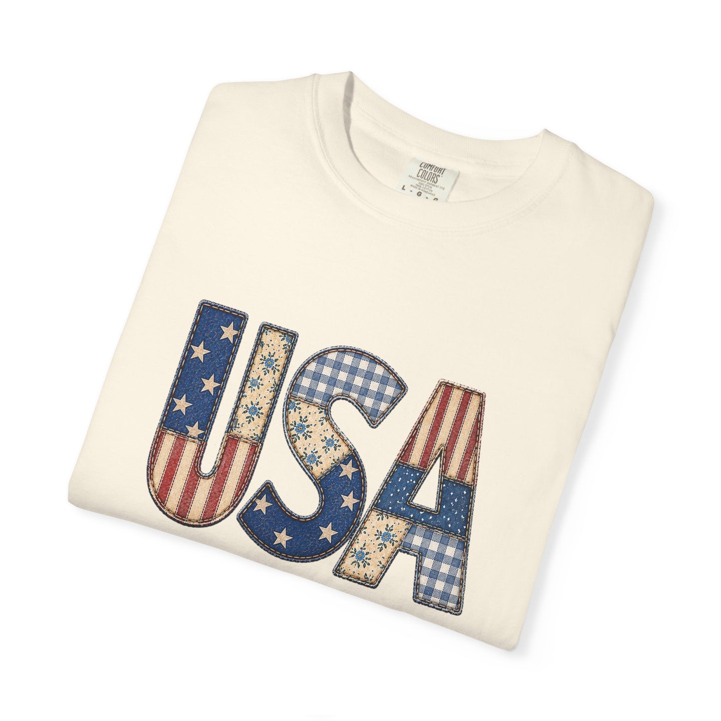 USA Flag Pattern T-Shirt | Patriotic Fourth of July Tee - Patchwork