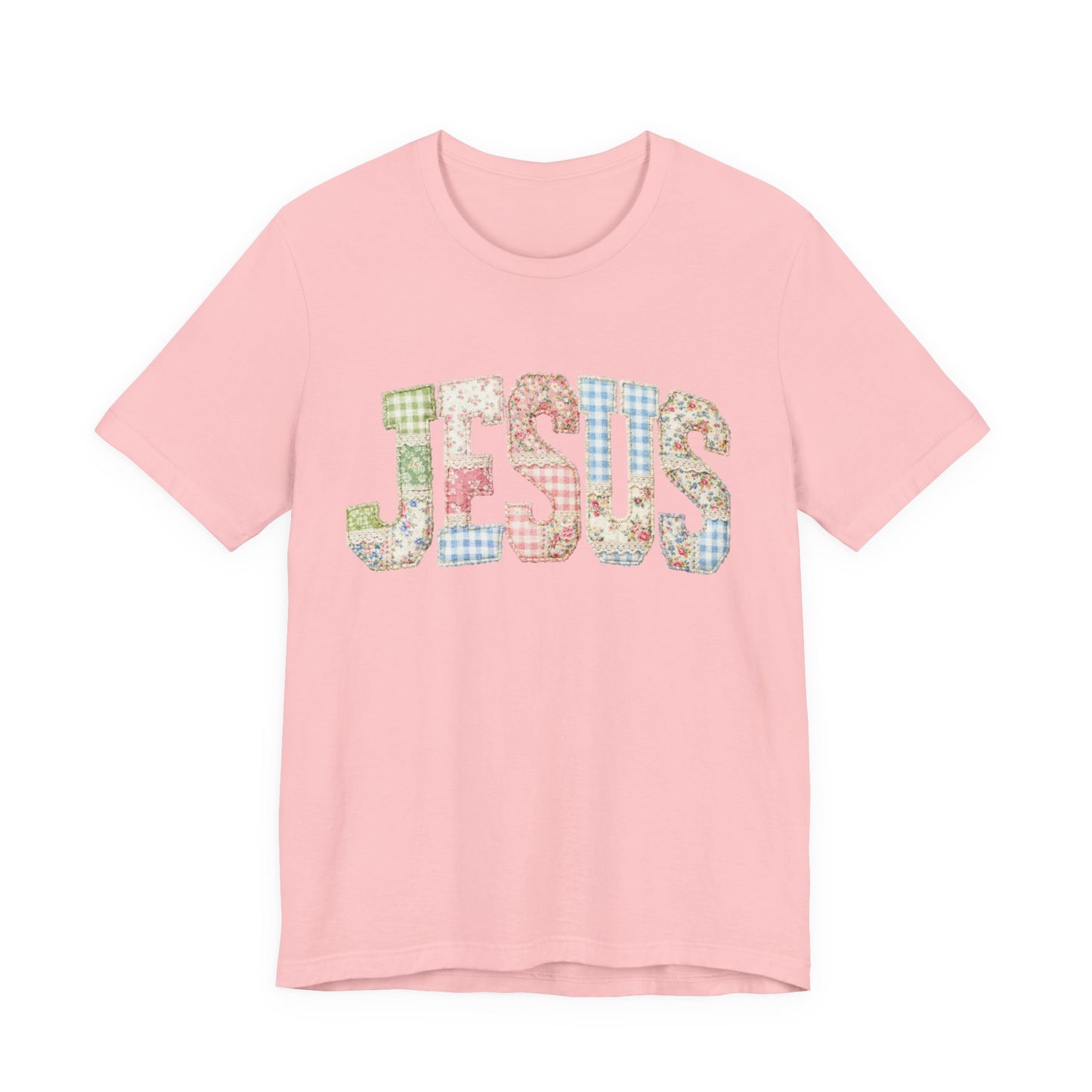 Patchwork Floral JESUS T-Shirt | Christian Faith Tee, Spring Pastel Lettering