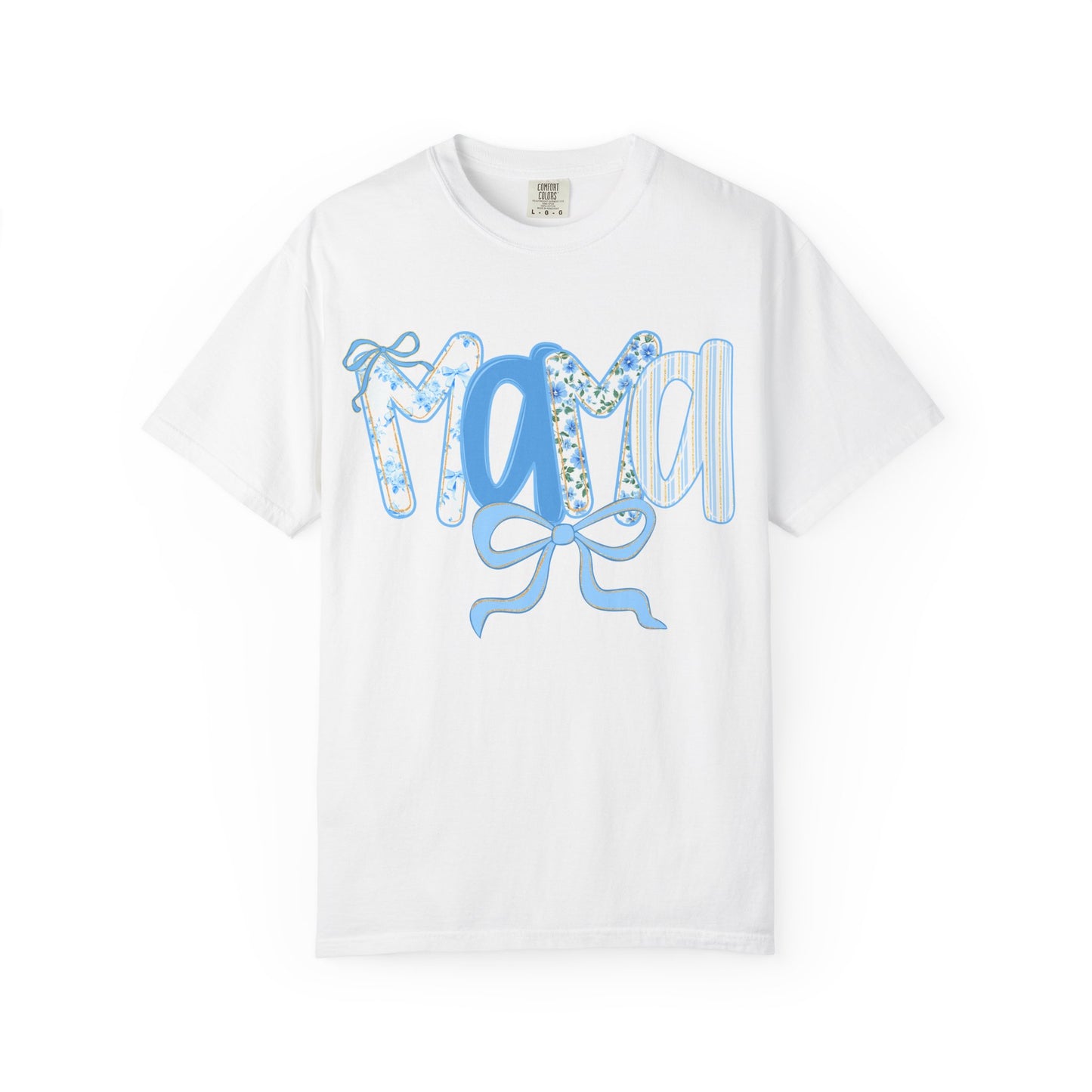 Mama Floral Pattern T-Shirt | Blue Ribbon Mama Tee