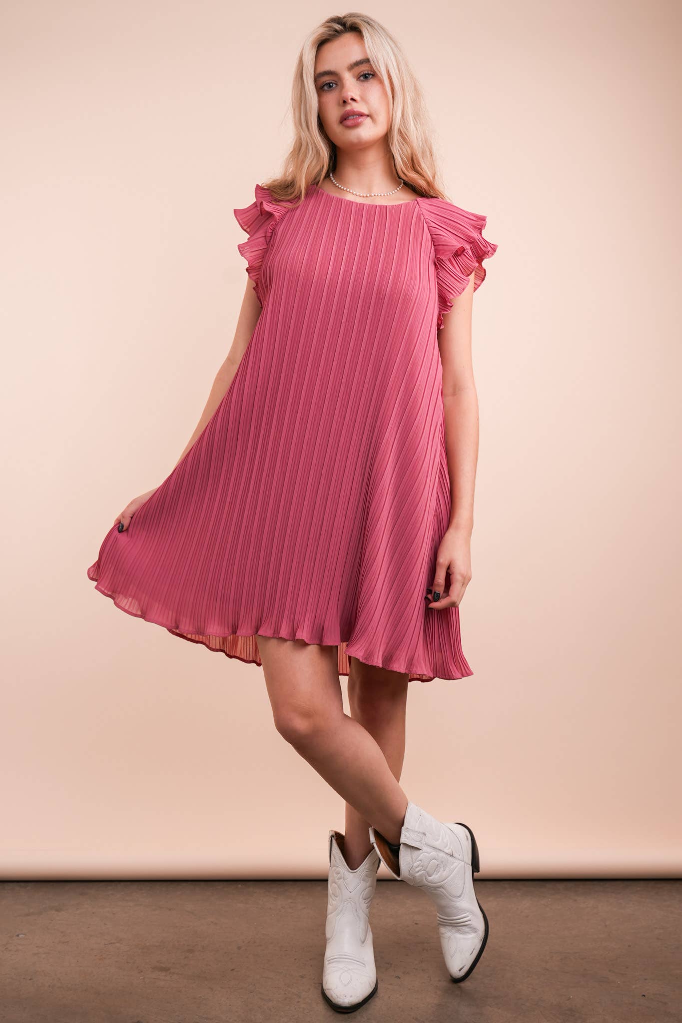 Miss Candy Ruffle Sleeve Pleated Woven Min Dress