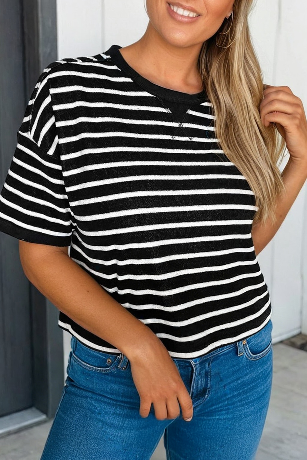Basic Betty Striped Half Sleeve Tee