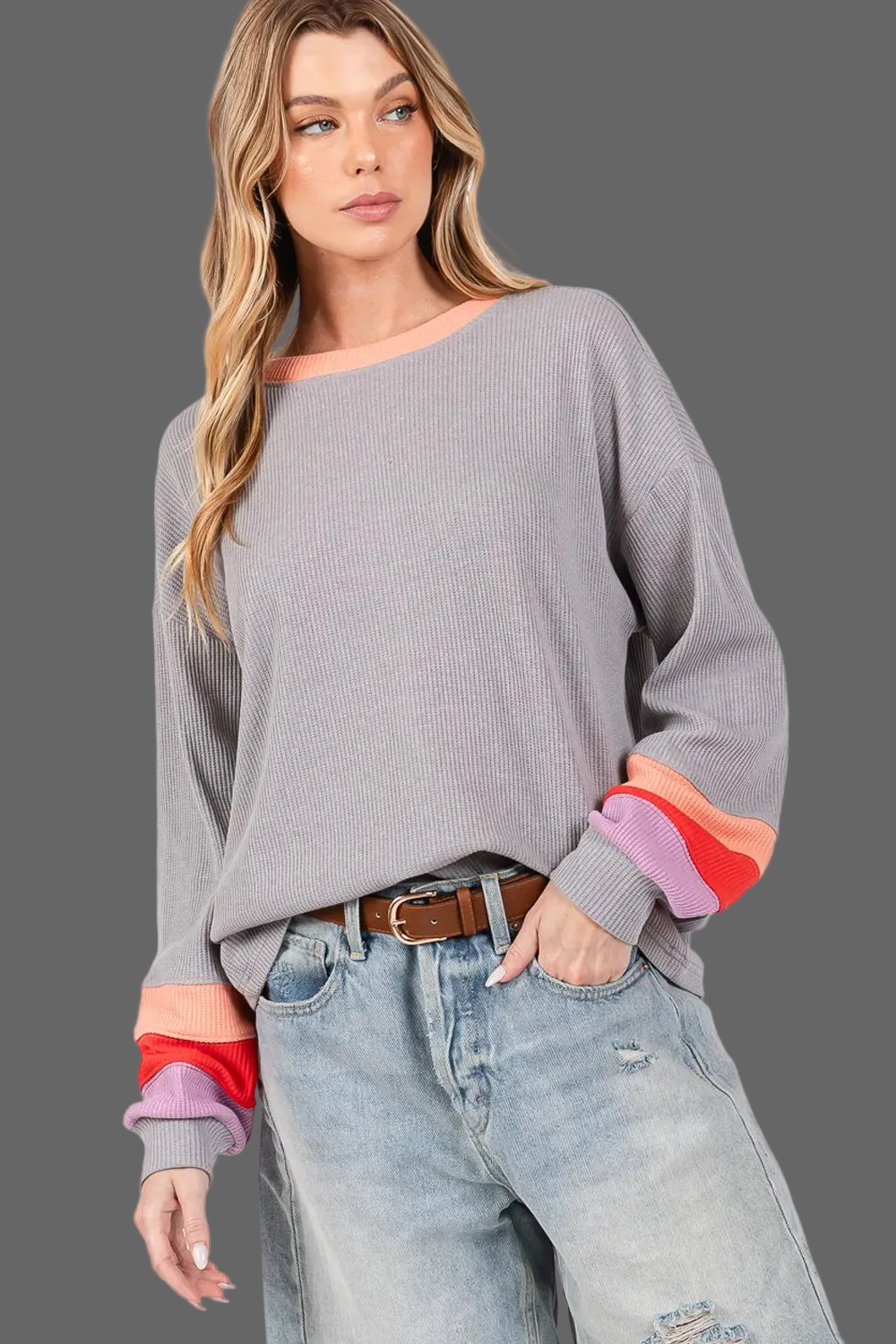 SAGE + FIG Color Block Waffle Knit T-Shirt