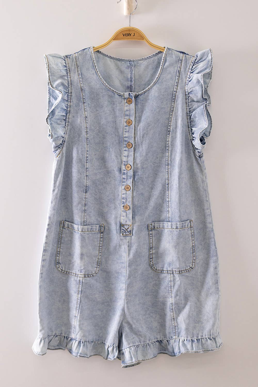Sweet Chelsea Ruffle Denim Romper