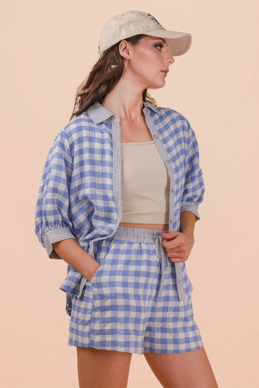 Checkered Shirt Top & Shorts Set