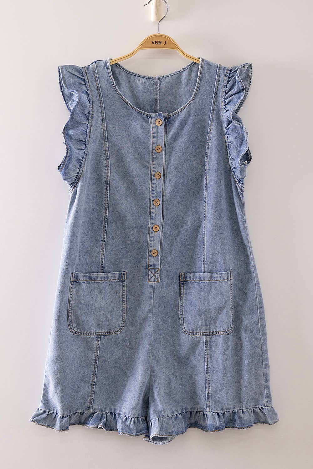 Sweet Chelsea Ruffle Denim Romper