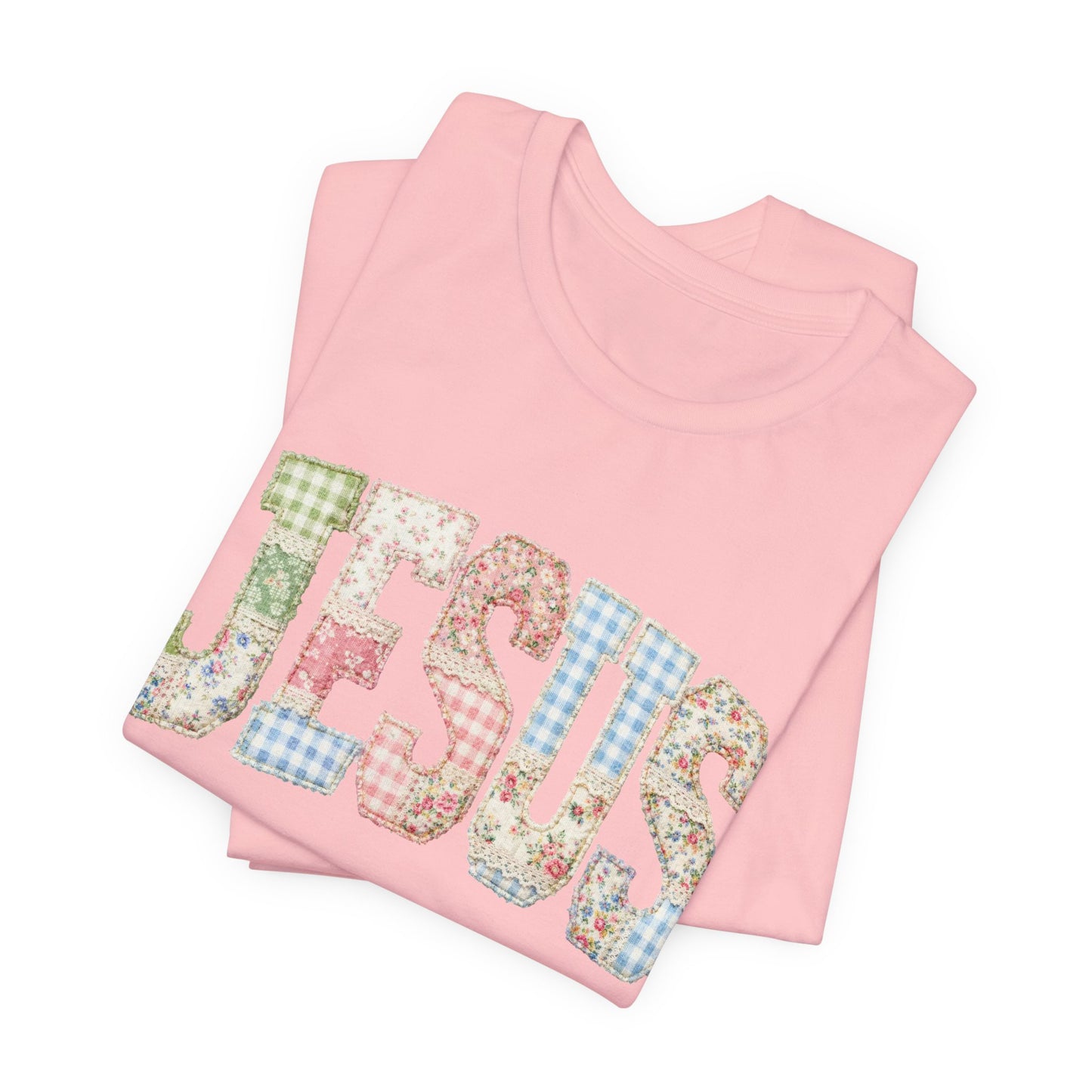 Patchwork Floral JESUS T-Shirt | Christian Faith Tee, Spring Pastel Lettering