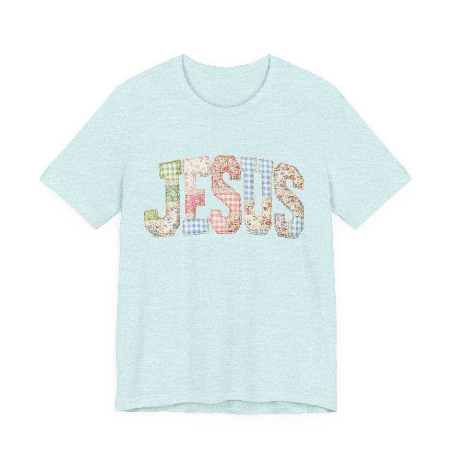 Patchwork Floral JESUS T-Shirt | Christian Faith Tee, Spring Pastel Lettering