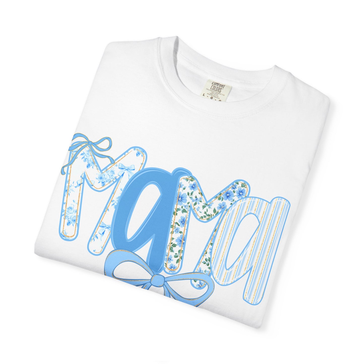 Mama Floral Pattern T-Shirt | Blue Ribbon Mama Tee