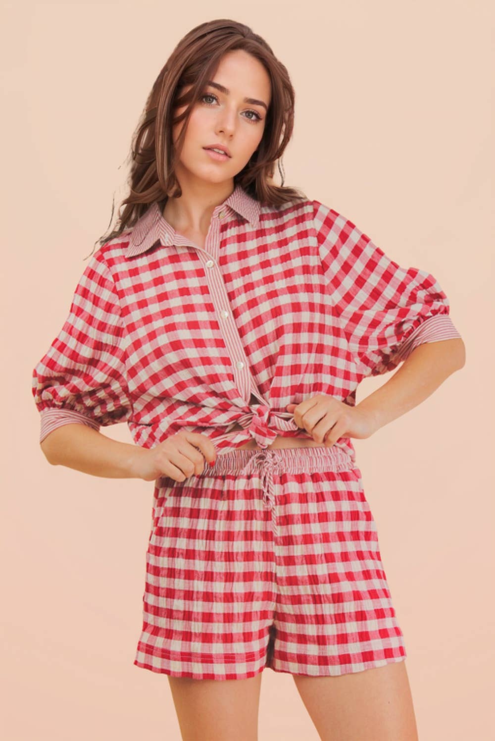 Checkered Shirt Top & Shorts Set