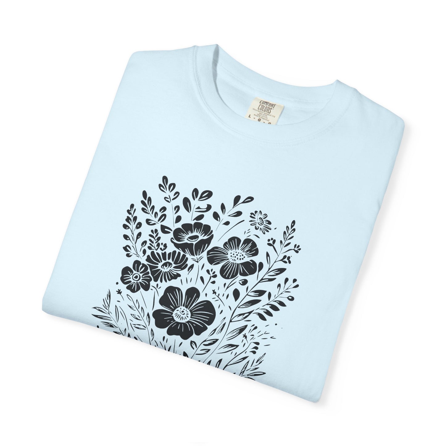 He Leads Me Beside Still Waters floral scripture T-shirt | He Restores My Soul - Black Font