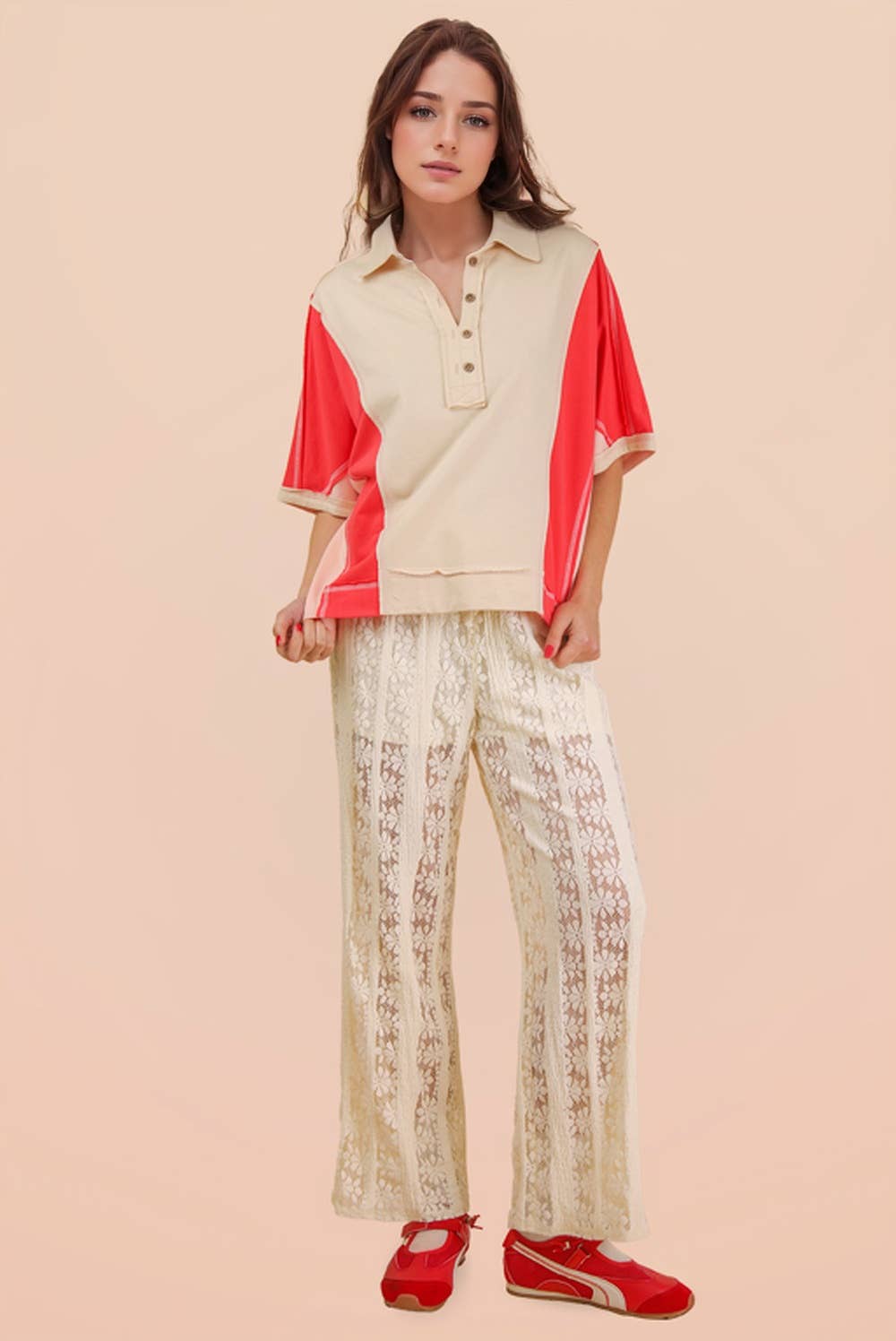 Oversized Dolman Sleeve Color Block Casual Top
