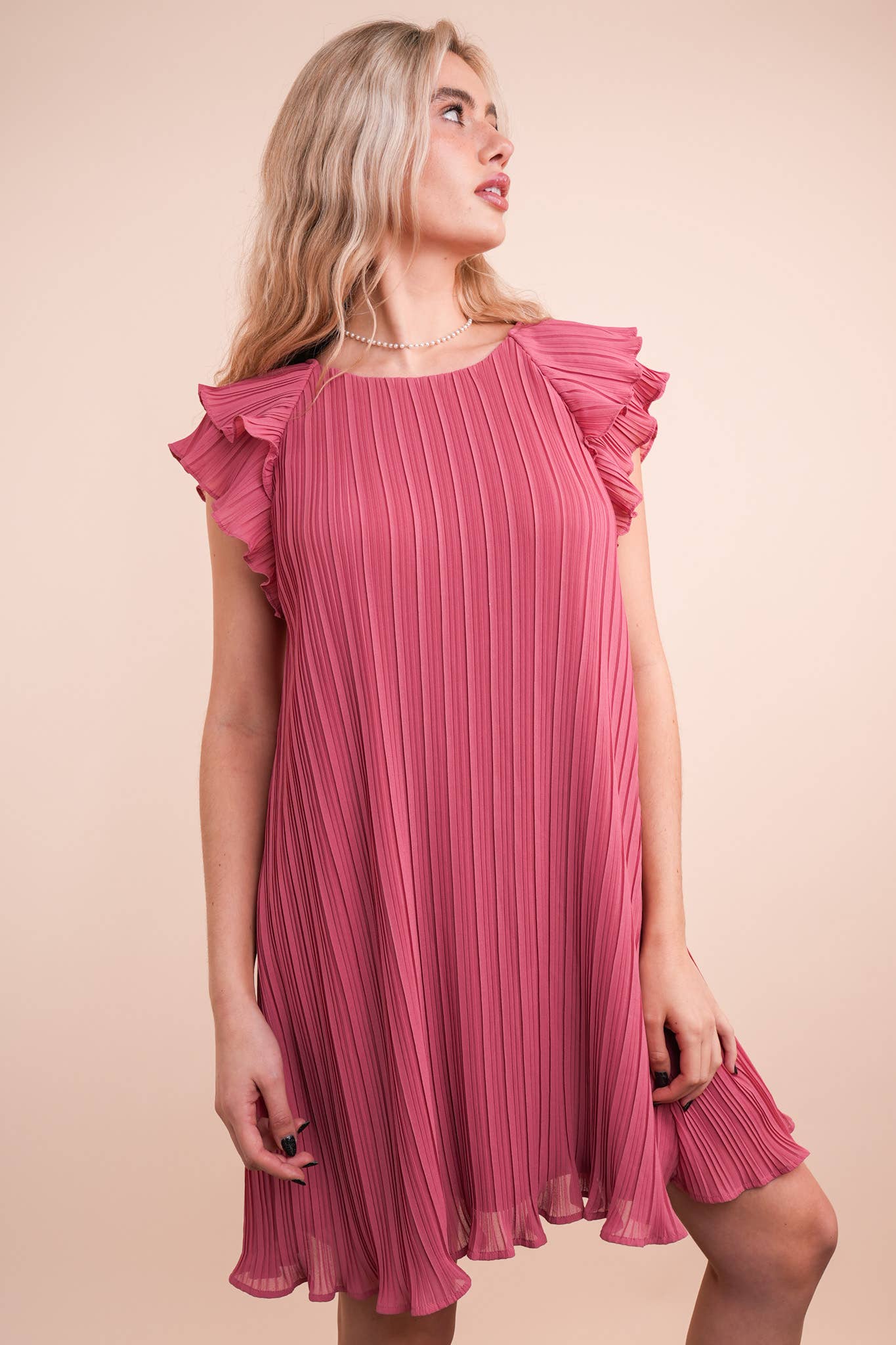 Miss Candy Ruffle Sleeve Pleated Woven Min Dress