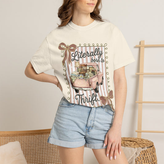 Literally Born to Thrift T-Shirt | Vintage Pink Truck, Thrift Finds