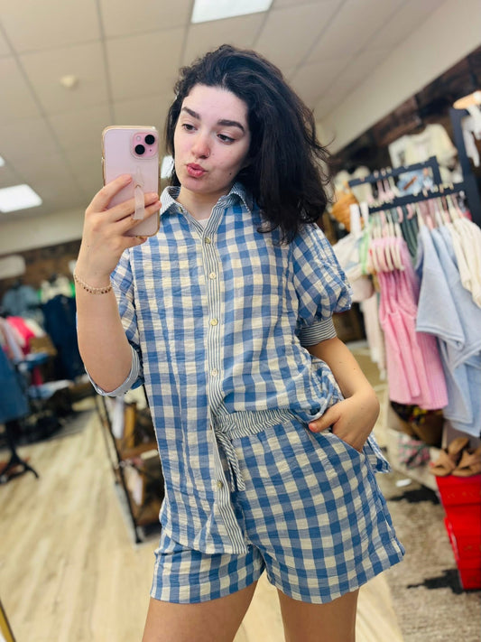 Checkered Shirt Top & Shorts Set